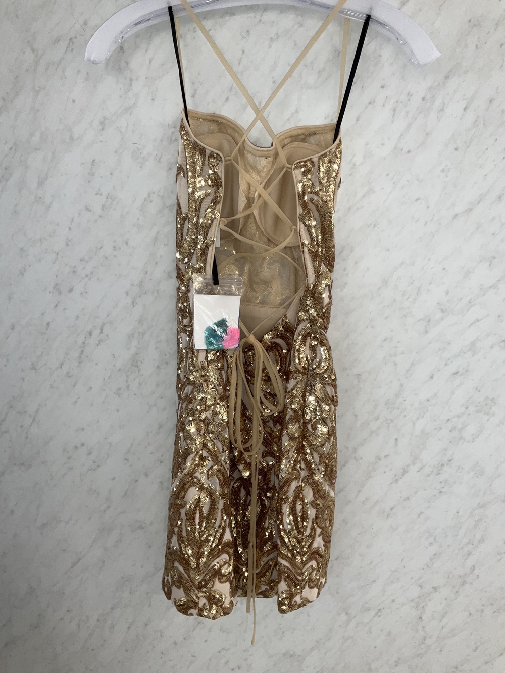 ✨ Gold Baroque Sequin Lace-Up Bodycon Mini Dress ✨